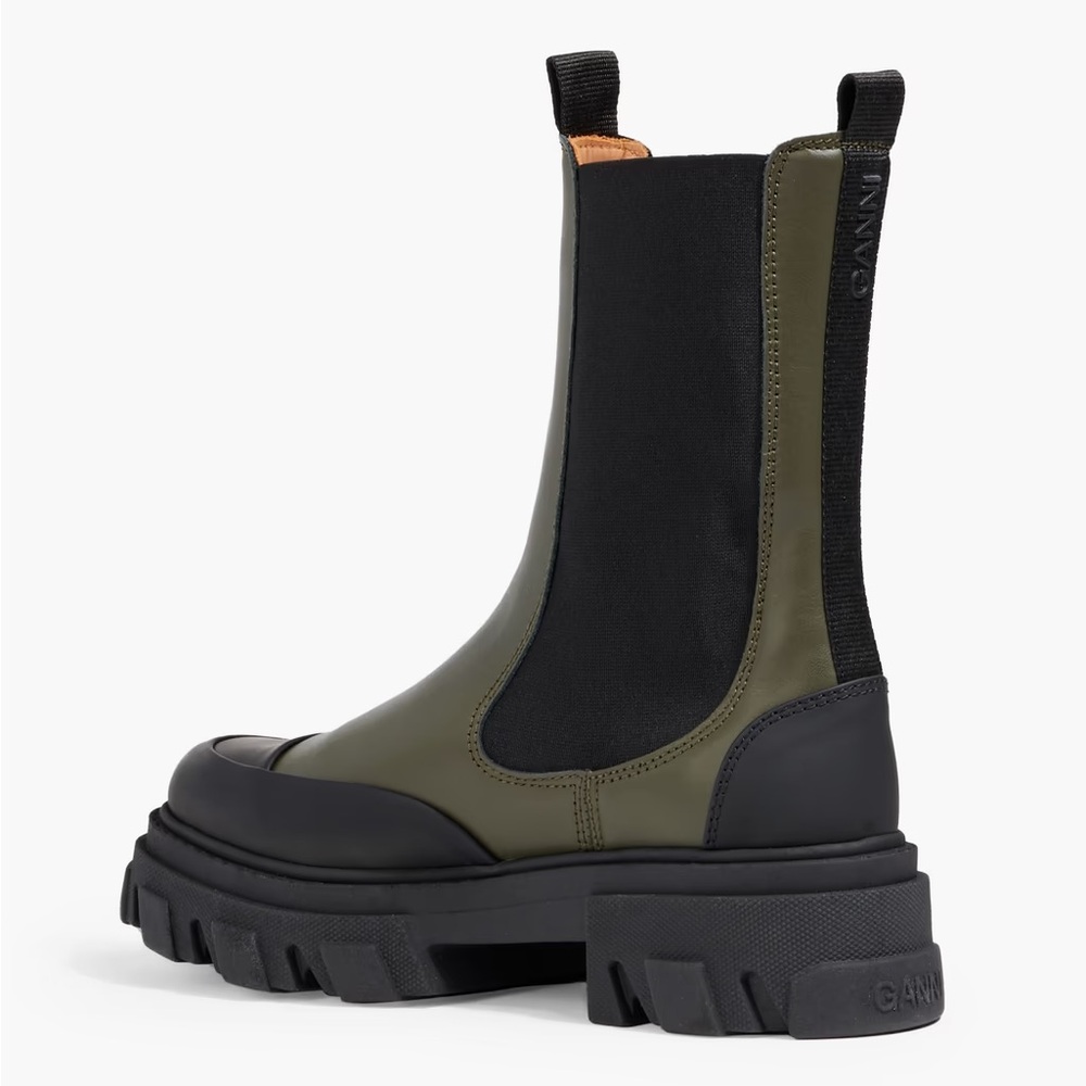 Ganni Black and Olive Green Platform Boots